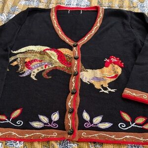 Colorful Rooster Embroidered Women's Sweater